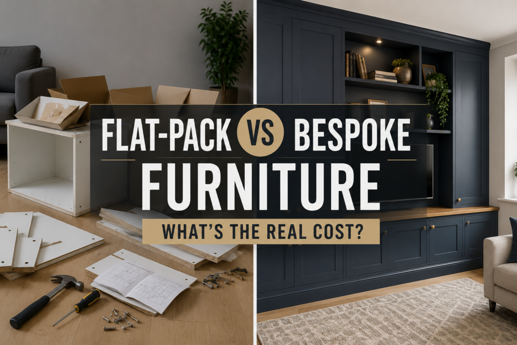 Flat-pack furniture assembly compared with bespoke fitted furniture designed for a Cheshire home.