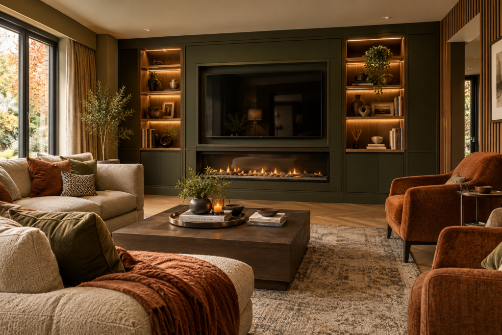 Warm Olive Media Wall Living Room